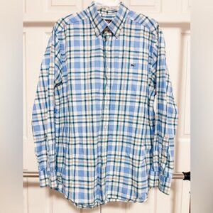 Vineyard Vines Slim Fit Blue Pattern Large Button Down Whale Shirt